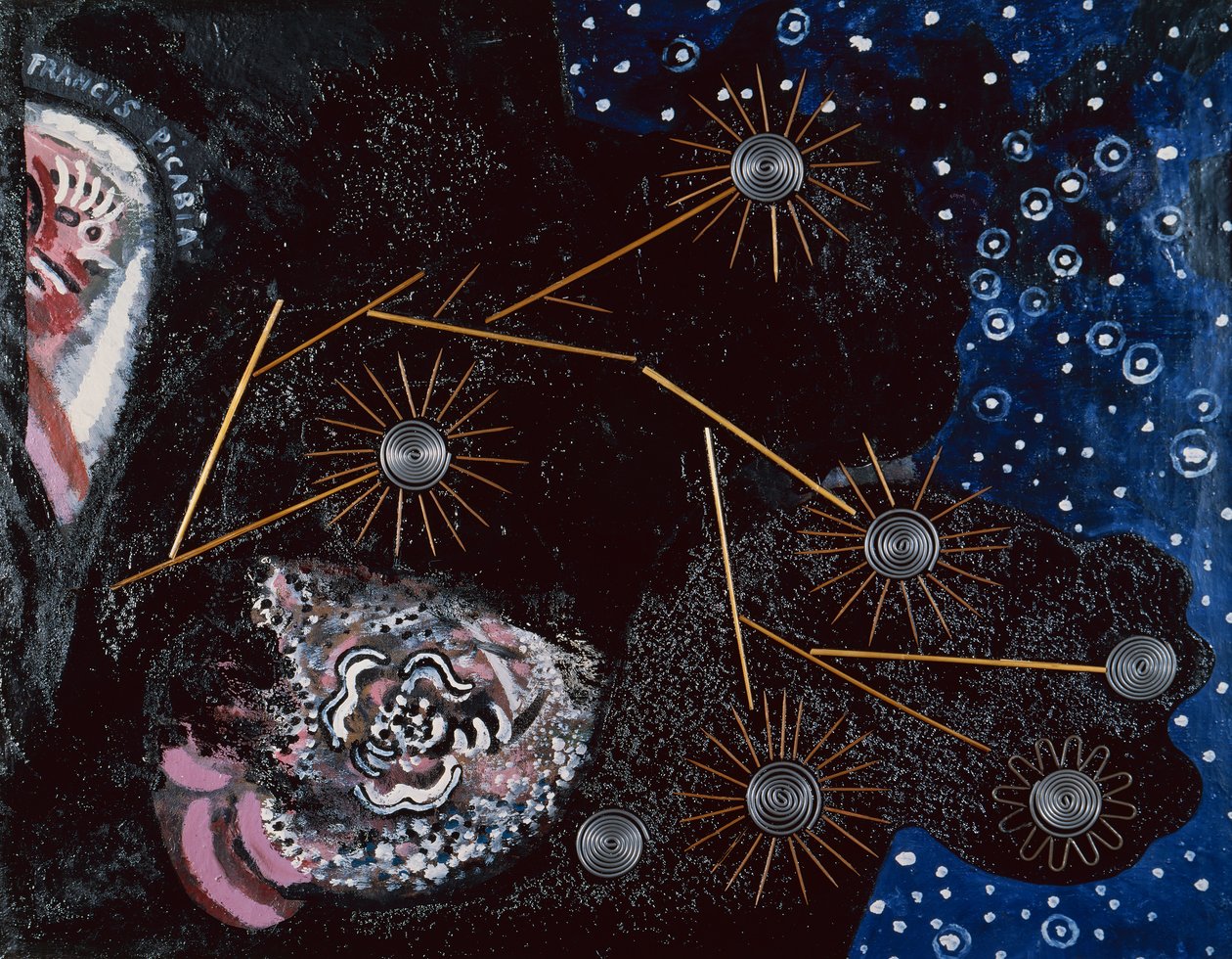 Flirt (ripolin, cure-dents, pailles, agrafes et fil de plomb sur toile) - Francis Picabia