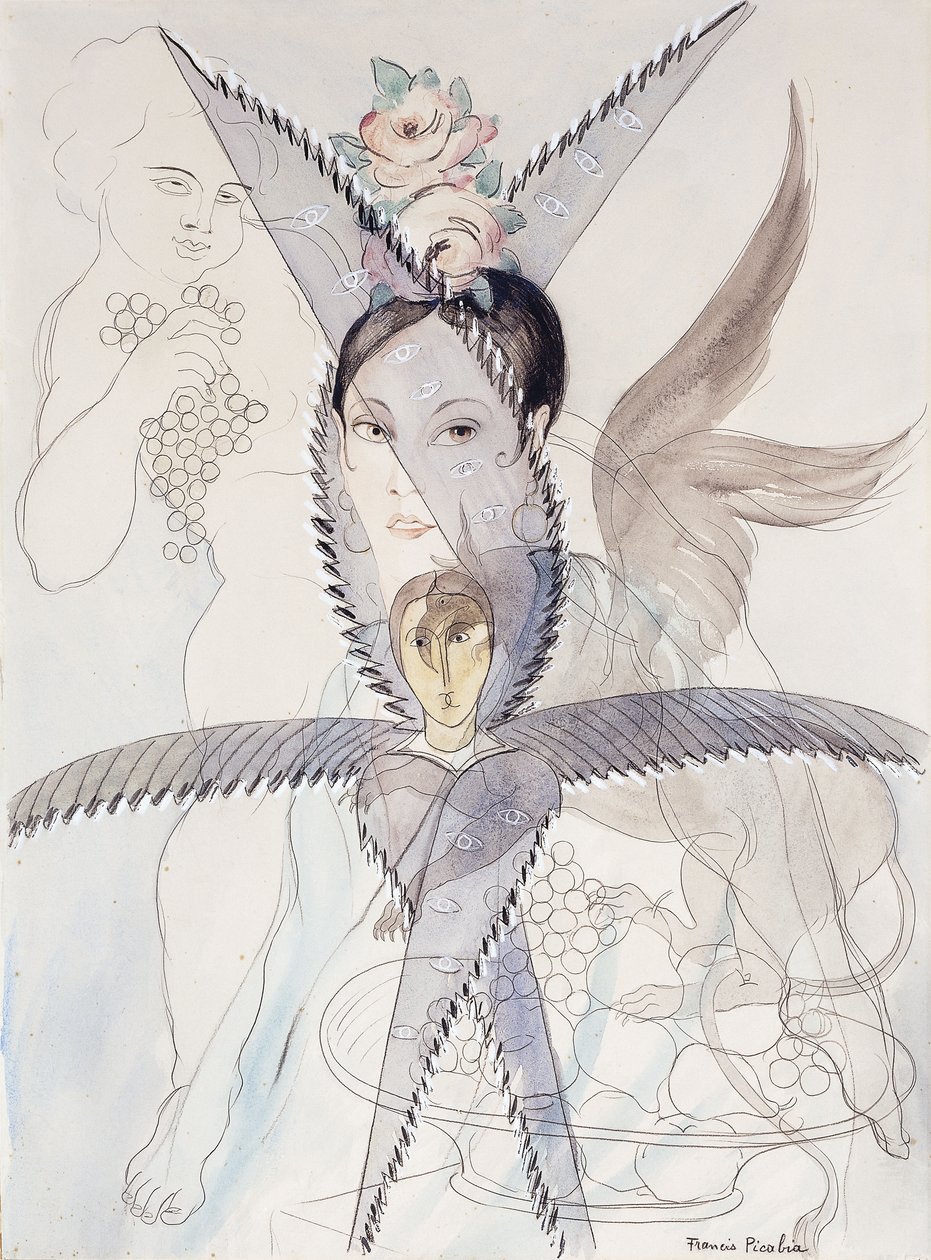 Transparence - Tête et Cheval Aile ; Transparence - Tete et Cheval Aile, vers 1928 (aquarelle, gouache, craie noire et crayon sur papier) - Francis Picabia