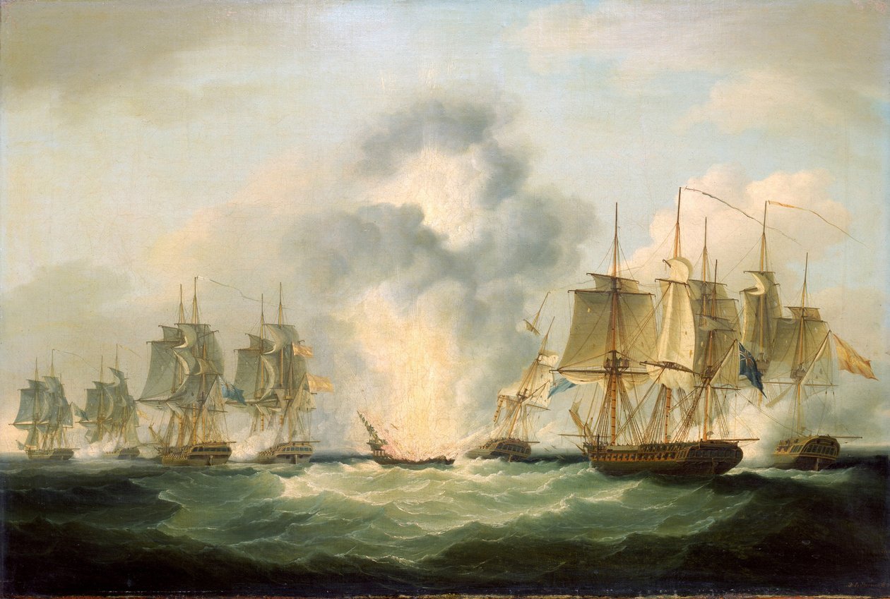 Quatre frégates britanniques capturant des navires de transport de trésors espagnols, destinés à renforcer les efforts de guerre de la France, 5 octobre - Francis Sartorius