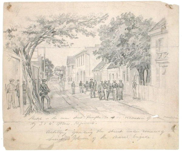Rue principale, Hampton, Virginie...artillerie gardant la rue, vers 1860 - Francis Schell