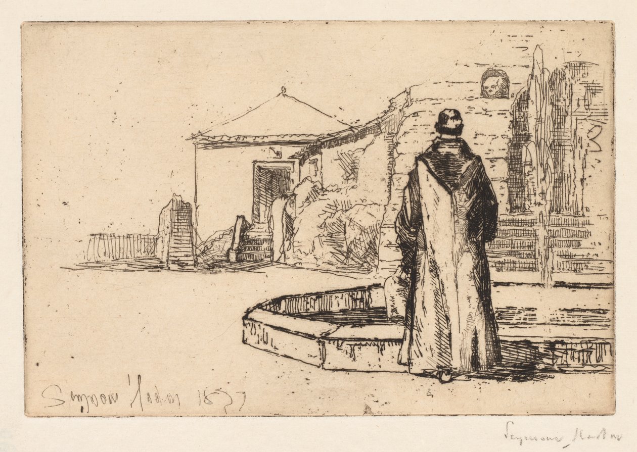 Moine à une fontaine - Francis Seymour Haden