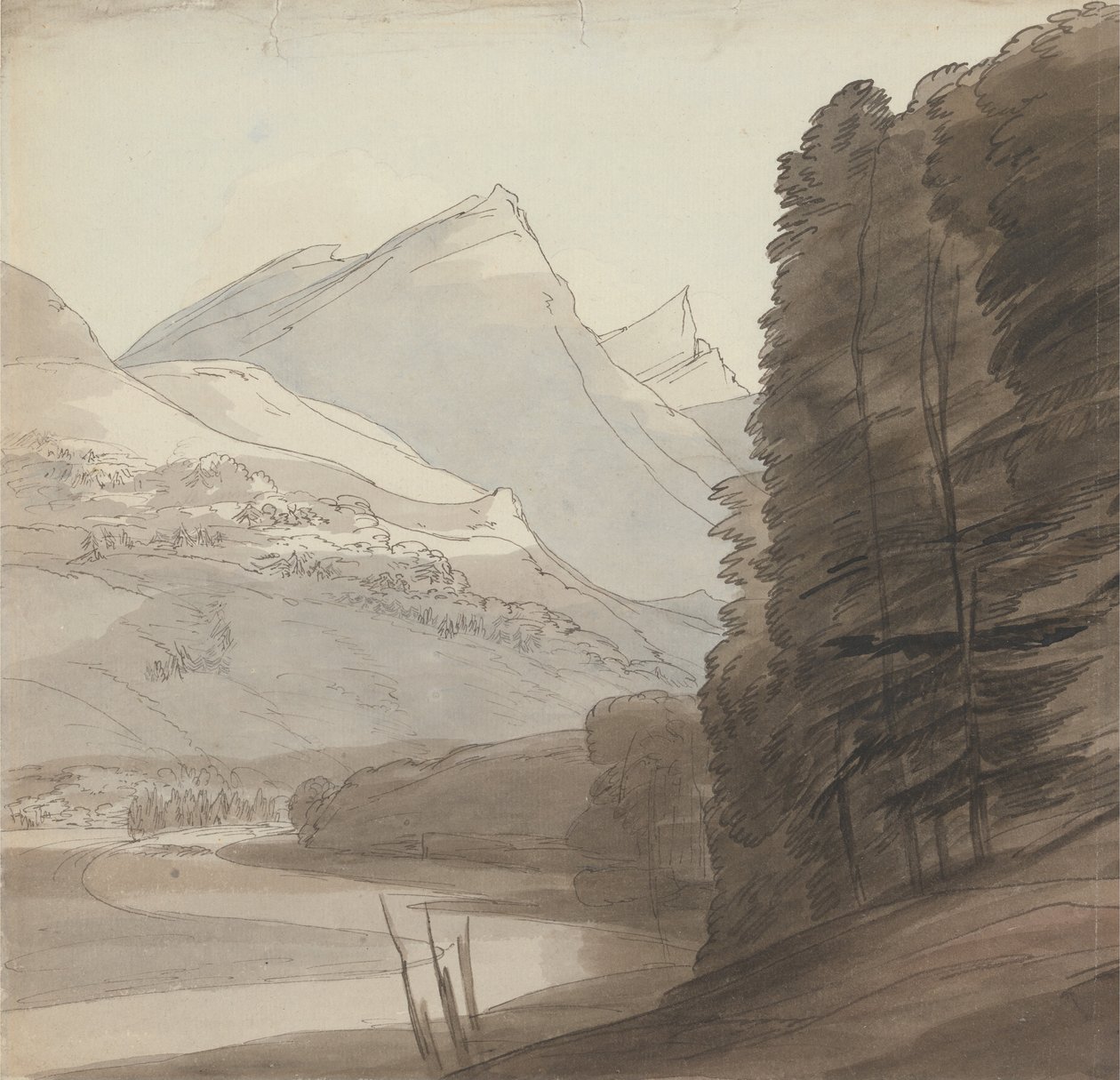 Sur le côté du Rhin près de la source, lumière venant de la droite - Francis Towne