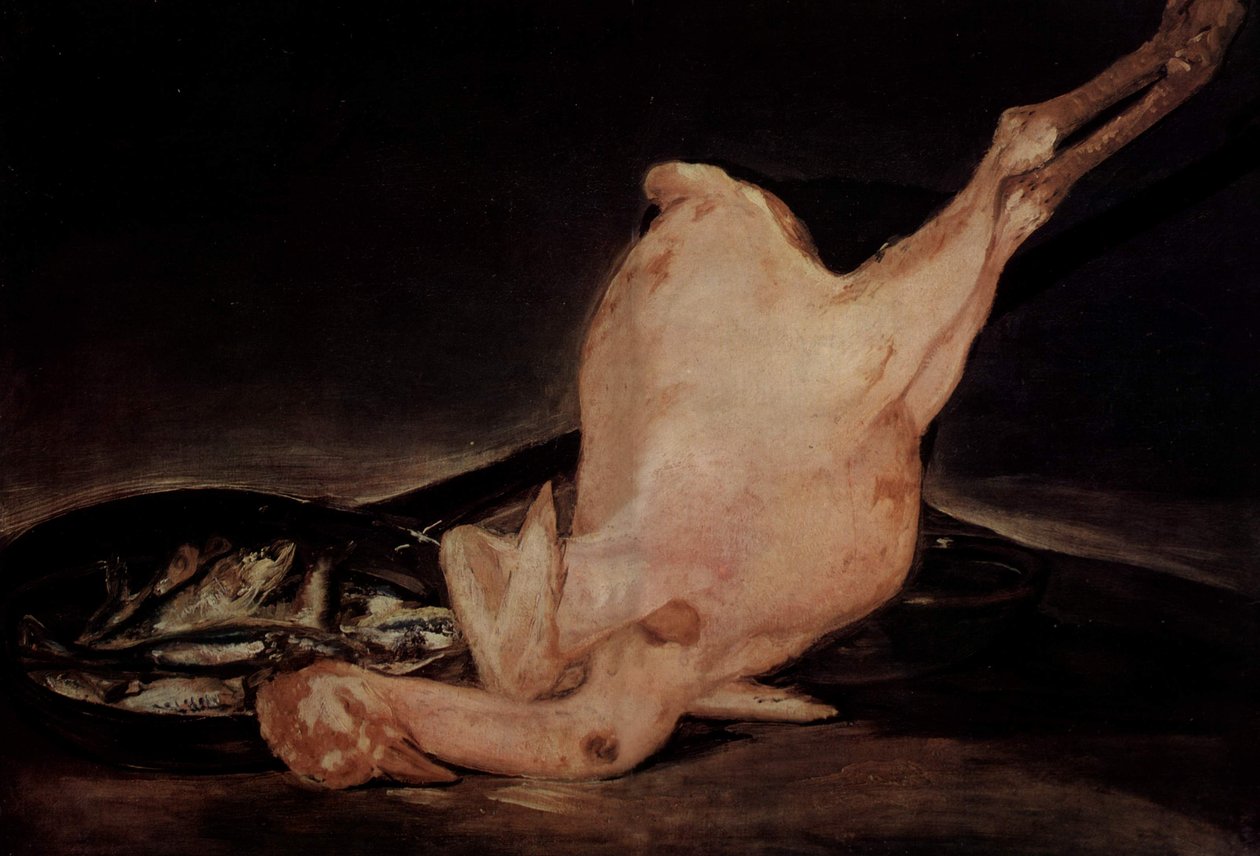Nature morte, dinde plumée et poêle avec poissons - Francisco de Goya