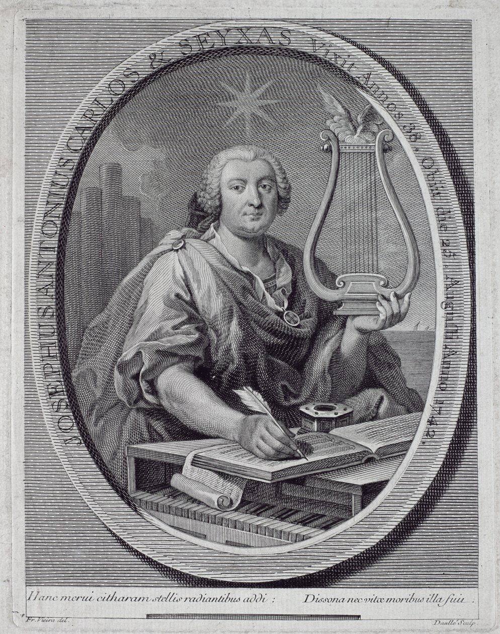 Portrait de Jose Carlos Seixas (1704-42) gravé par John Daulle (1703-63) - Francisco Vieira