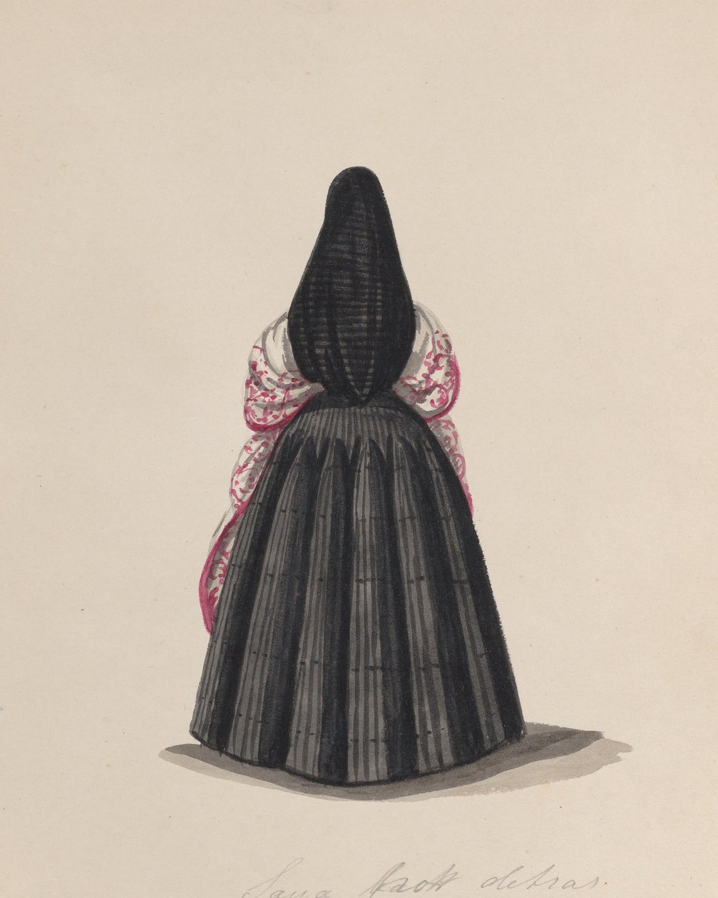 Une femme portant la saya vue de dos, d