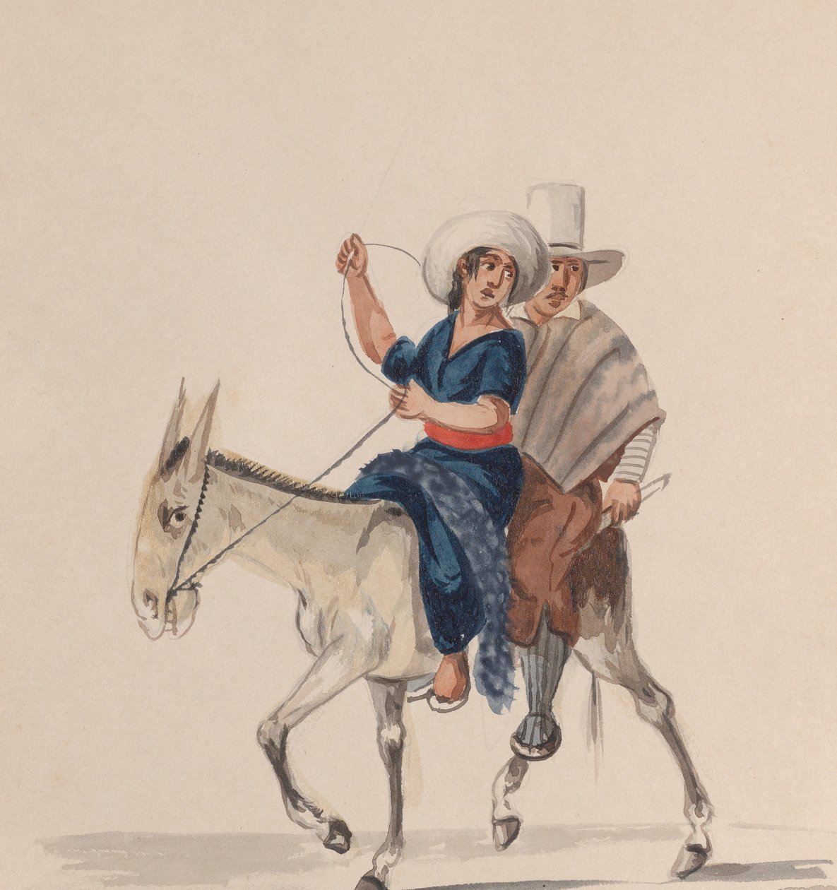 Un homme et une femme indiens montant un âne, d