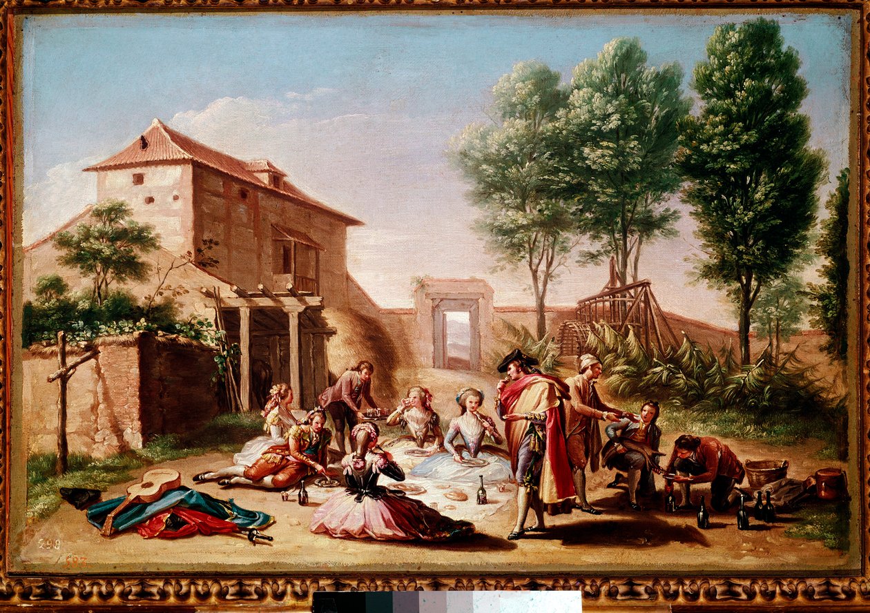 Déjeuner à la campagne : jeunes gens de la bourgeoisie faisant un pique-nique - Francisco Bayeu y Subias