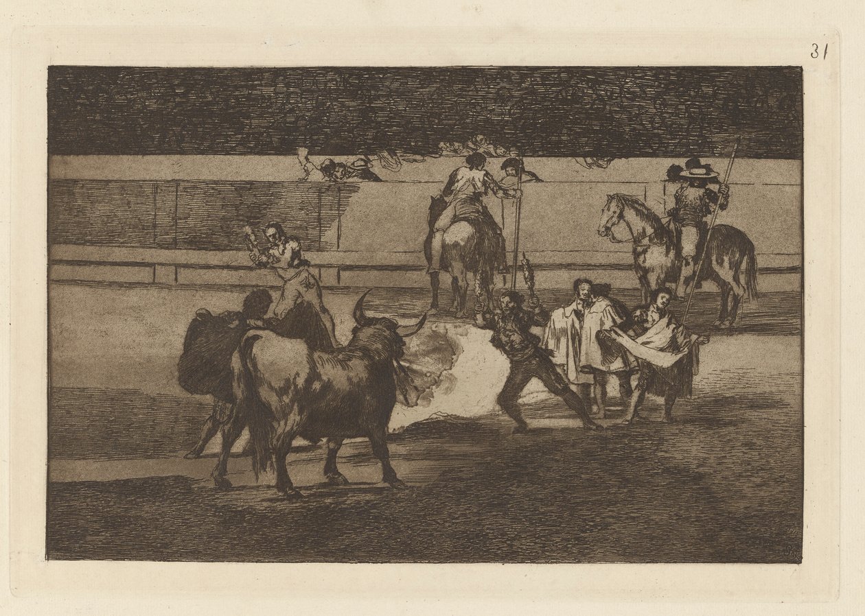 Banderilles de feu, Planche 31 de La tauromachie - Francisco de Goya