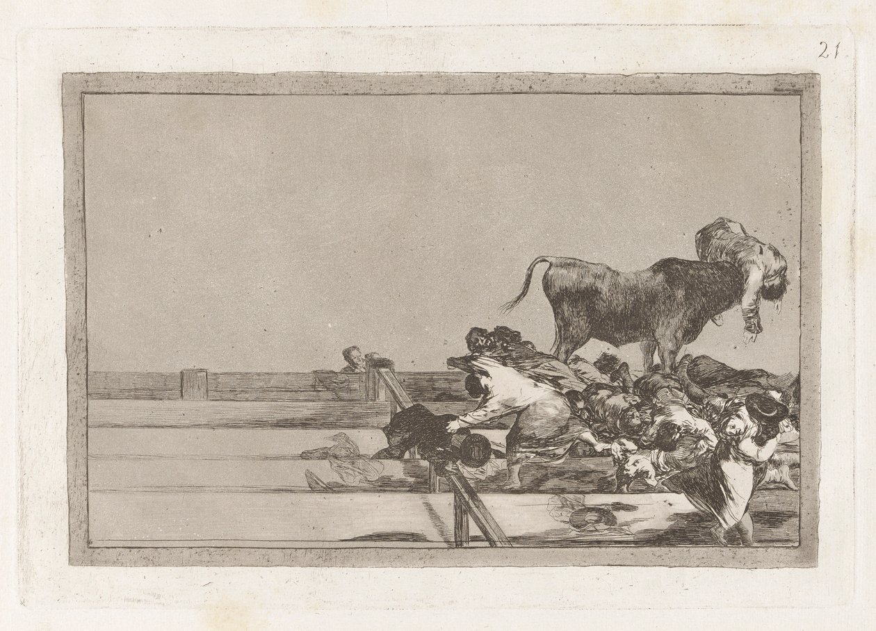 Desgracias acaecidas en el tendido de la plaza de Madrid, y muerte del alcalde de Torrejon, Plate 21 de La tauromaquia - Francisco de Goya
