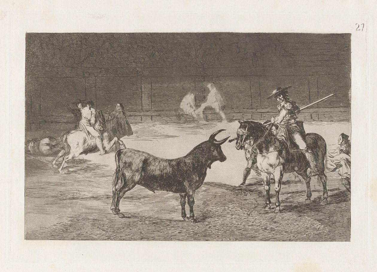 Le Célèbre Picador, Fernando del Toro, Attire la Bête Féroce avec sa Pique, Planche 27 de La tauromachie - Francisco de Goya