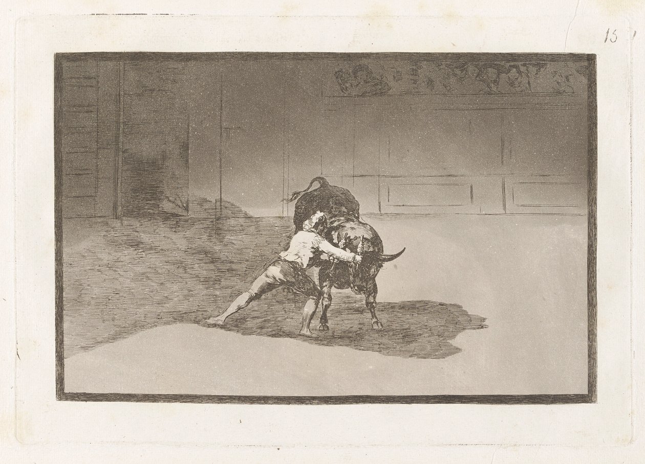 El famoso Martincho poniendo banderillas al quiebro, Plate 15 de La tauromaquia - Francisco de Goya