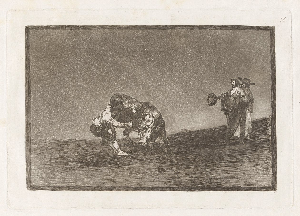 El mismo vuelca un toro en la plaza de Madrid, Planche 16 de La tauromaquia - Francisco de Goya