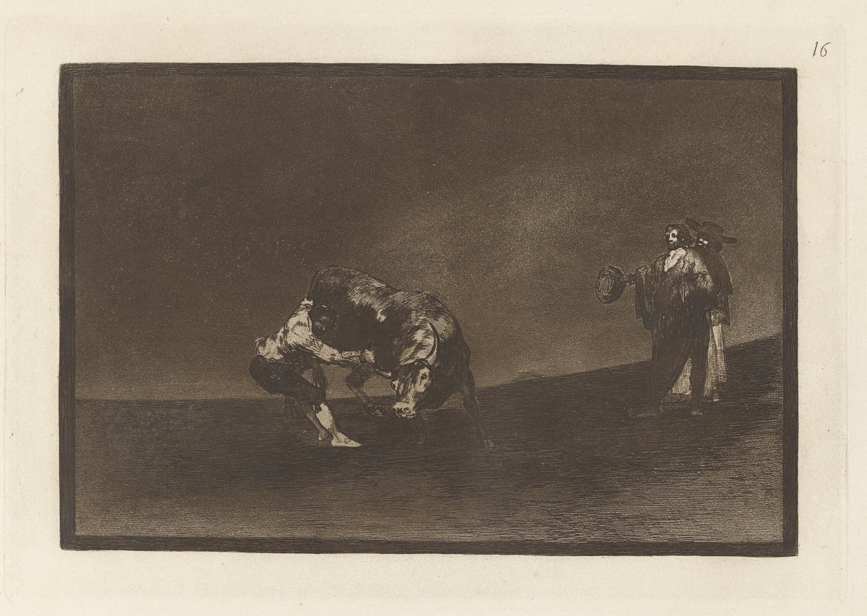 El mismo vuelca un toro en la plaza de Madrid, Planche 16 de La tauromaquia - Francisco de Goya