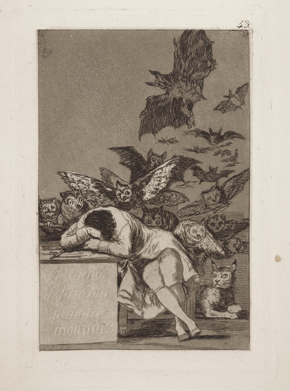 Le sommeil de la raison produit des monstres, pl. 43 de la série Los caprichos - Francisco de Goya