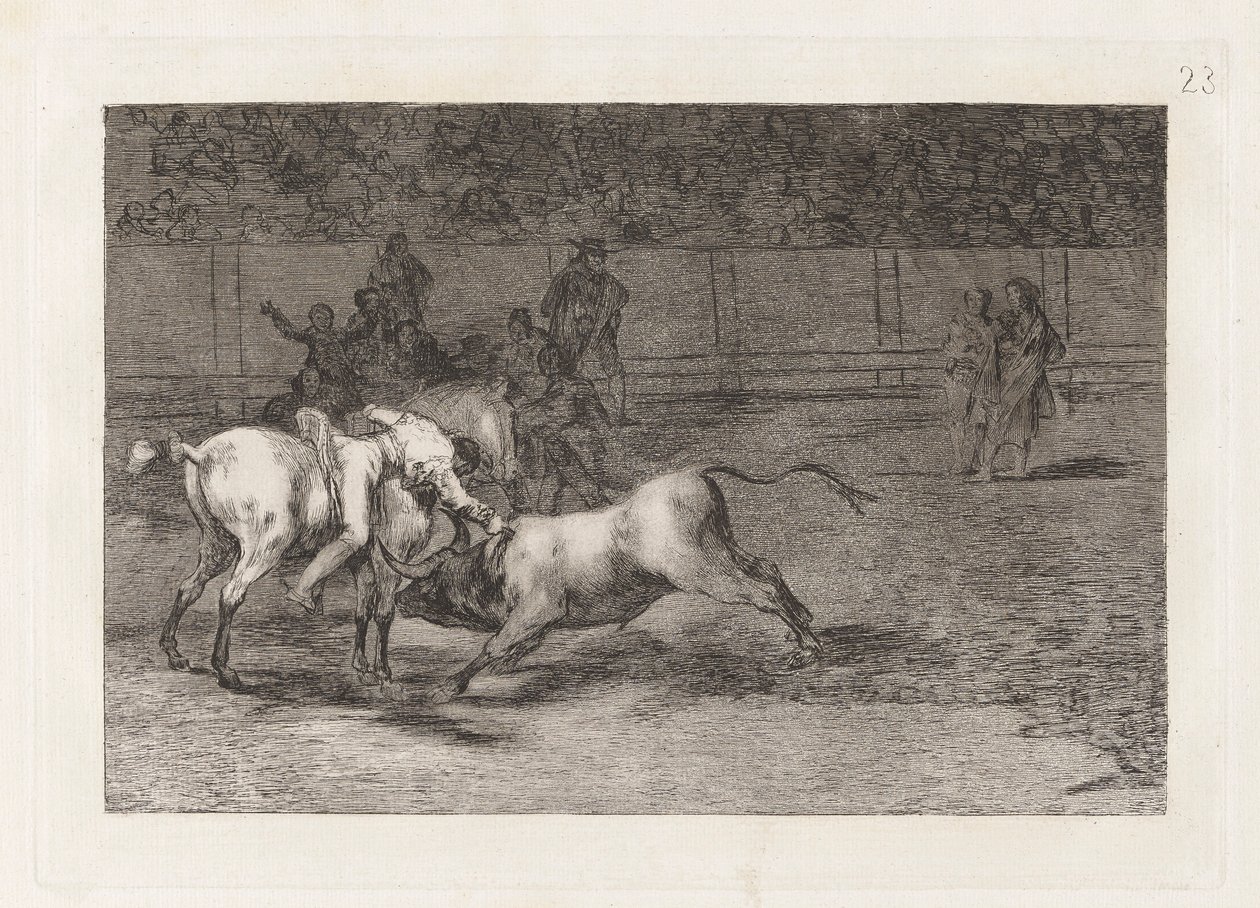 Mariano Ceballos, alias el Indio, tue le taureau depuis son cheval, Planche 23 de La tauromaquia - Francisco de Goya