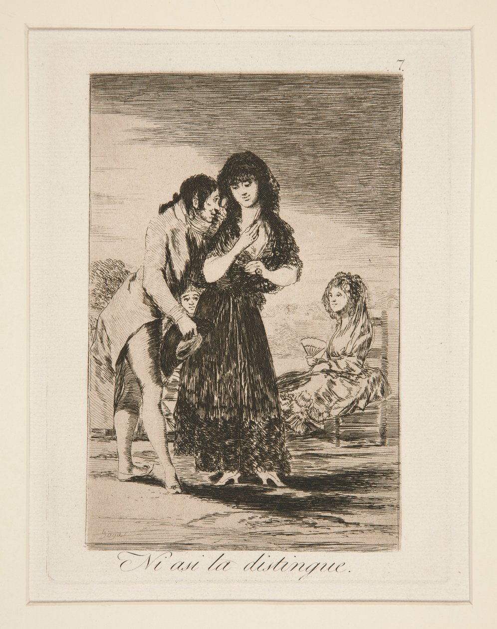 Ni ainsi il ne peut la distinguer, pl. 7 de Los caprichos - Francisco de Goya