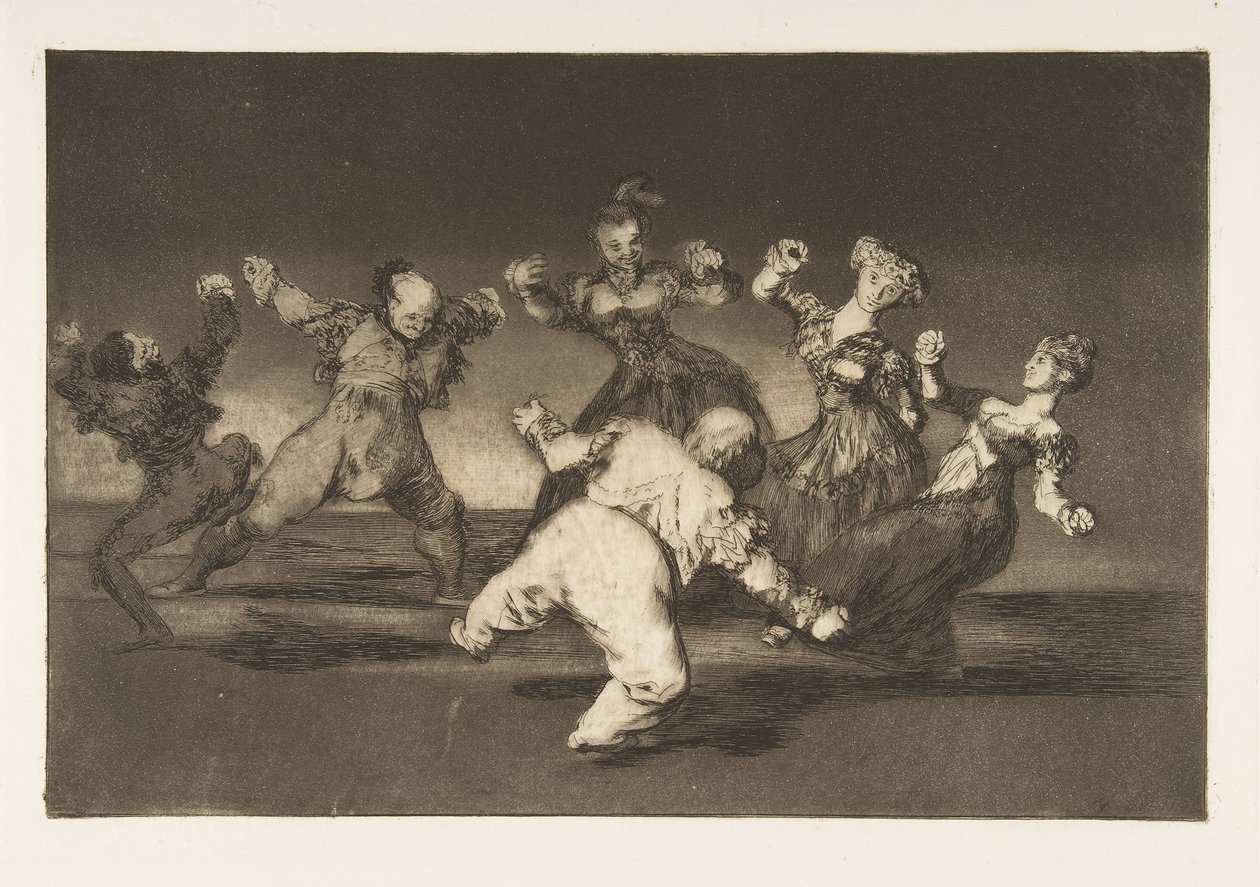 Planche 12 des Disparates : Si Marion veut danser, alors elle a..., vers 1816-23 publié en 1864 - Francisco de Goya