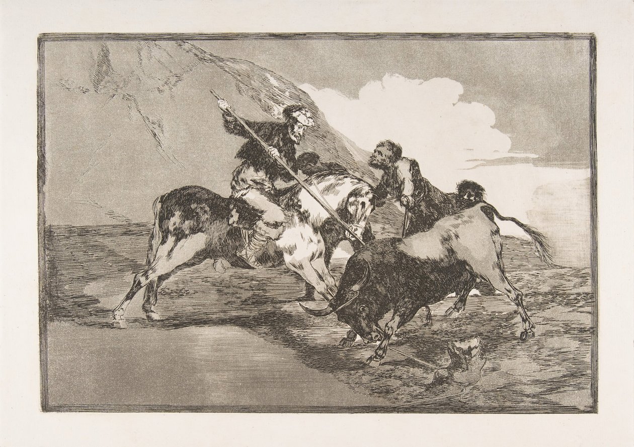 La manière dont les anciens Espagnols chassaient les taureaux à cheval, de La Tauromaquia, 1816 - Francisco de Goya