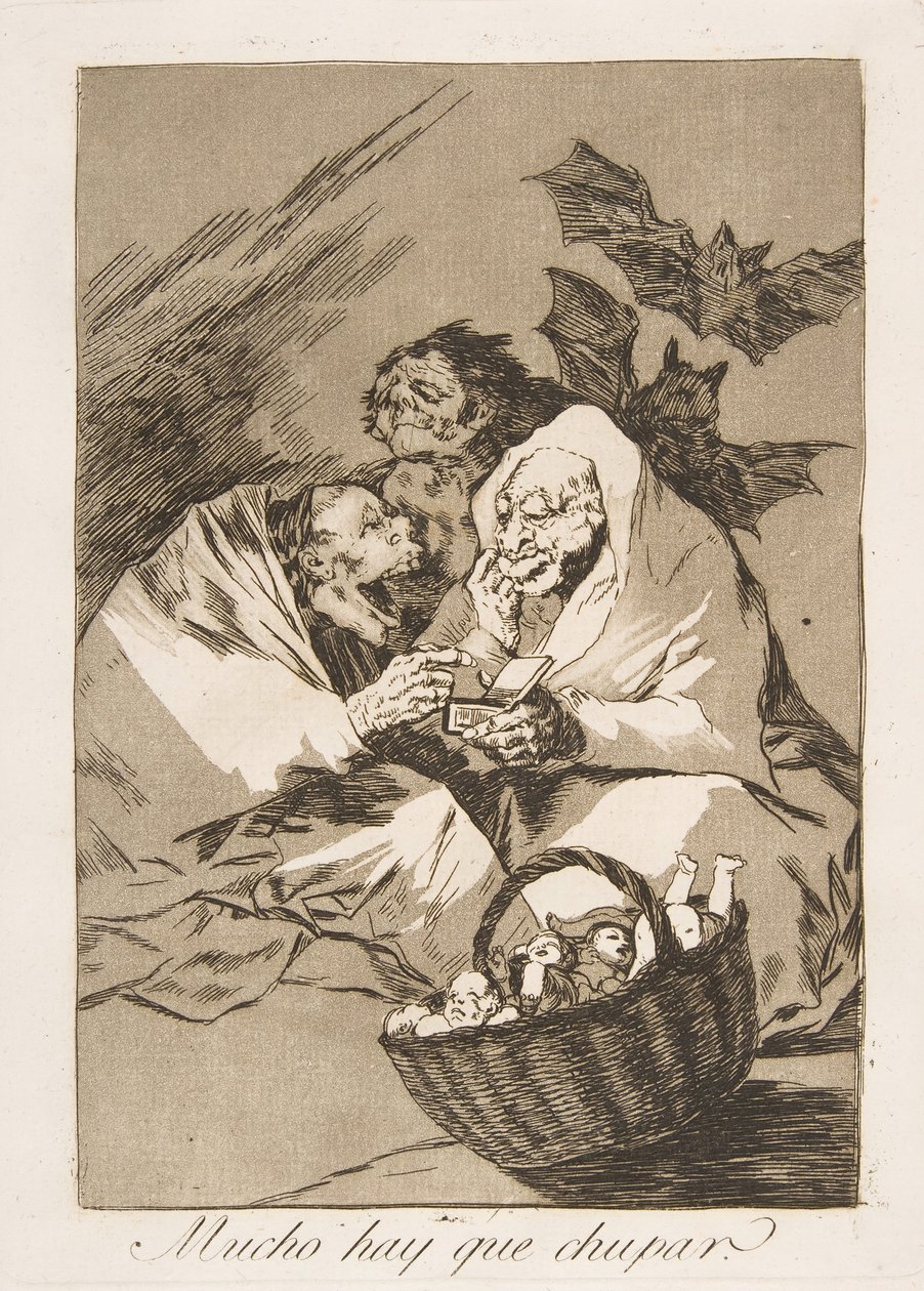 Planche 45 de Los Caprichos : Il y a beaucoup à sucer - Francisco de Goya