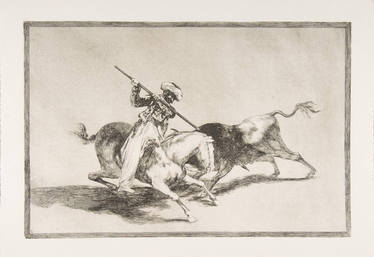 Planche 5 de La Tauromachie : Le fougueux Maure Gazul est le premier à piquer les taureaux, 1816 - Francisco de Goya