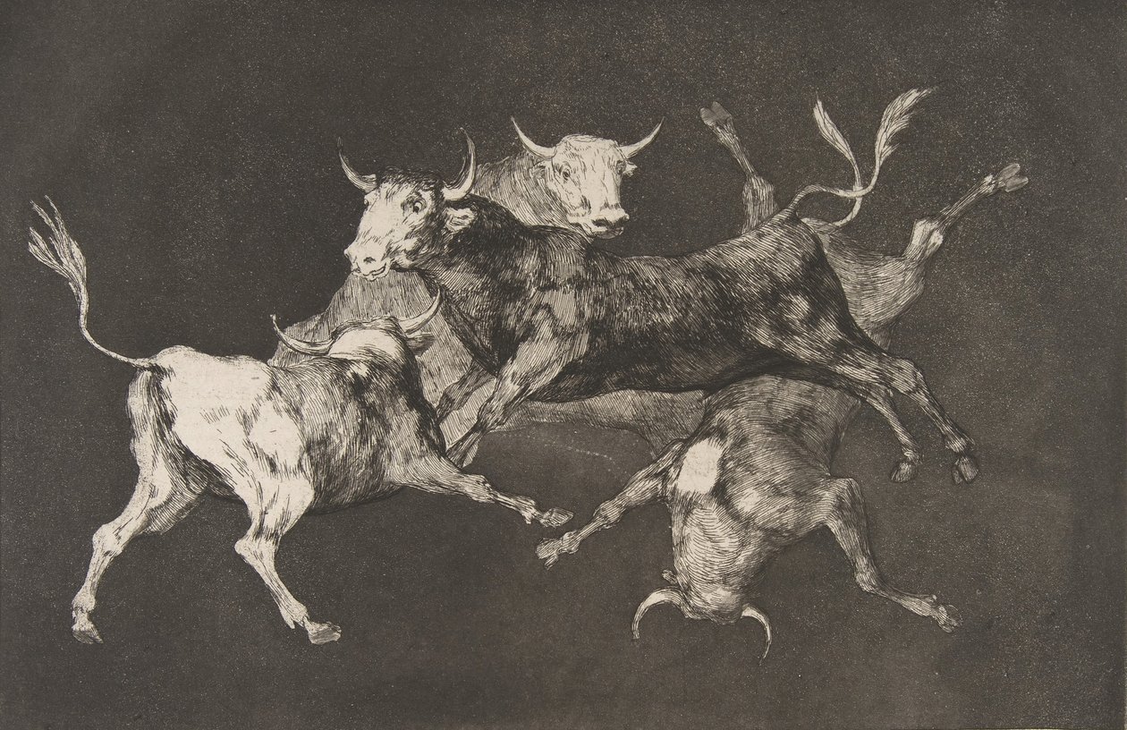 Planche D des Disparates: Fous ou Petits Taureaux, vers 1816-23 publié avant 1877 - Francisco de Goya