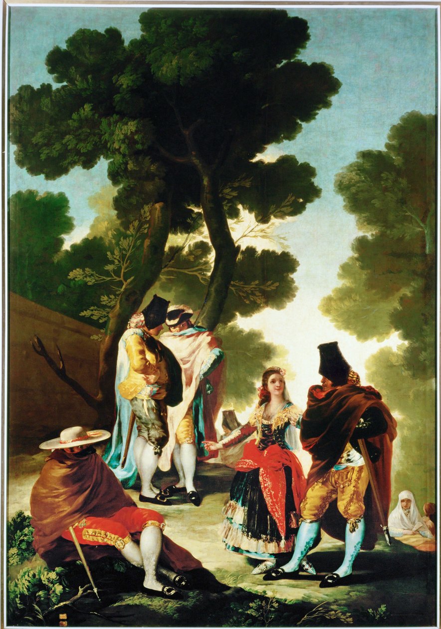 La maja y los Embozados - la maja et les hommes masqués, carton pour la tapisserie 40-06-09/42 ... (peinture sur toile) - Francisco Jose de Goya y Lucientes