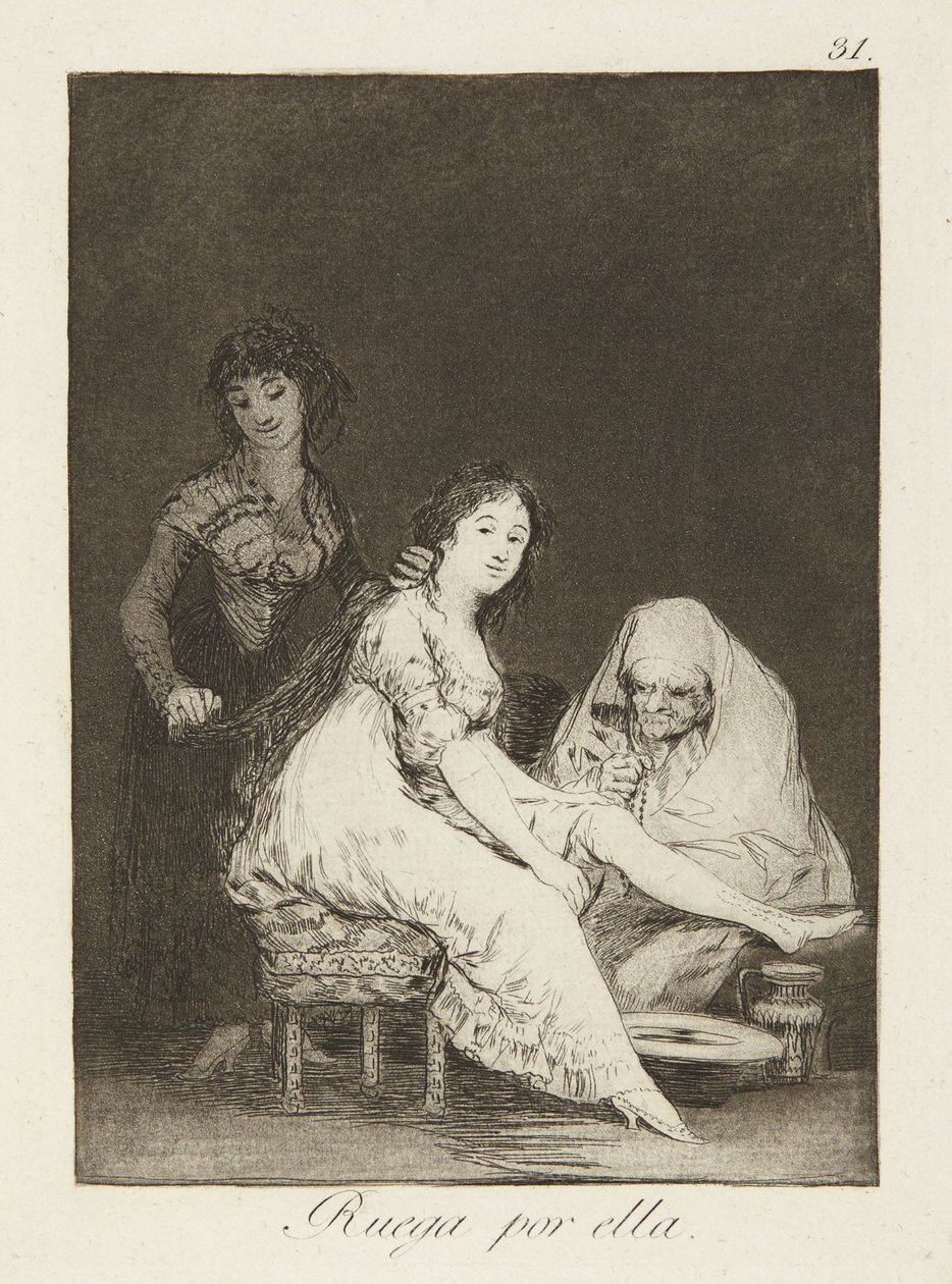 Elle prie pour elle (She prays for her), planche 31 de *Los Caprichos* - Francisco Jose de Goya y Lucientes