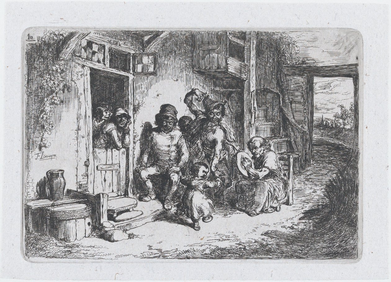 Planche 10 : deux personnages dansant, un autre assis jouant du tambour, de la série des coutumes..., 1850 - Francisco Lameyer Berenguer