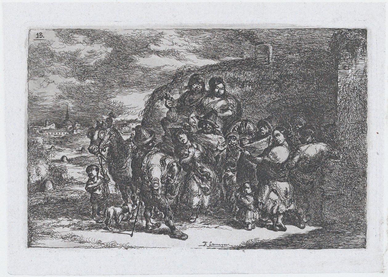 Groupe de personnes en plein air, peut-être des musiciens, de la série de cust... - Francisco Lameyer Berenguer