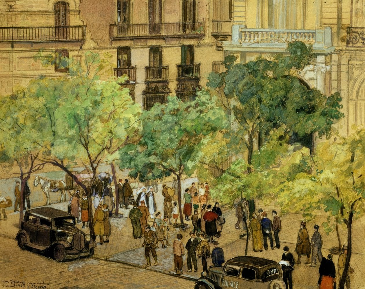 Un palais incautado, 1937, dessin sur carton - Francisco Llorens Diaz