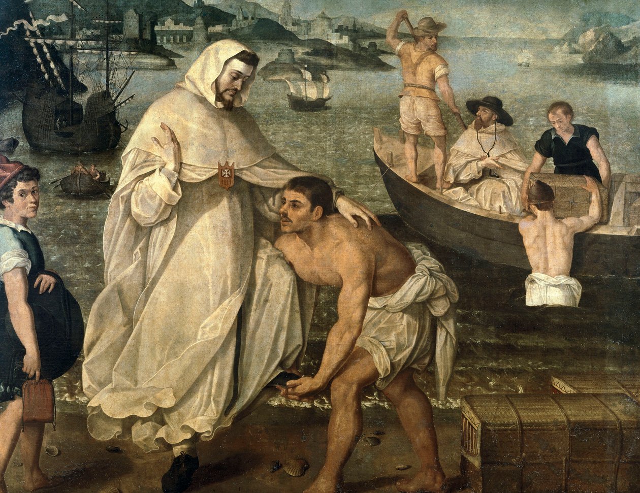 Saint Pierre Nolasque (1189-1256) embarque pour libérer les captifs chrétiens retenus en otage par des pirates maures pour être vendus comme esclaves en Afrique (peinture) - Francisco Pacheco