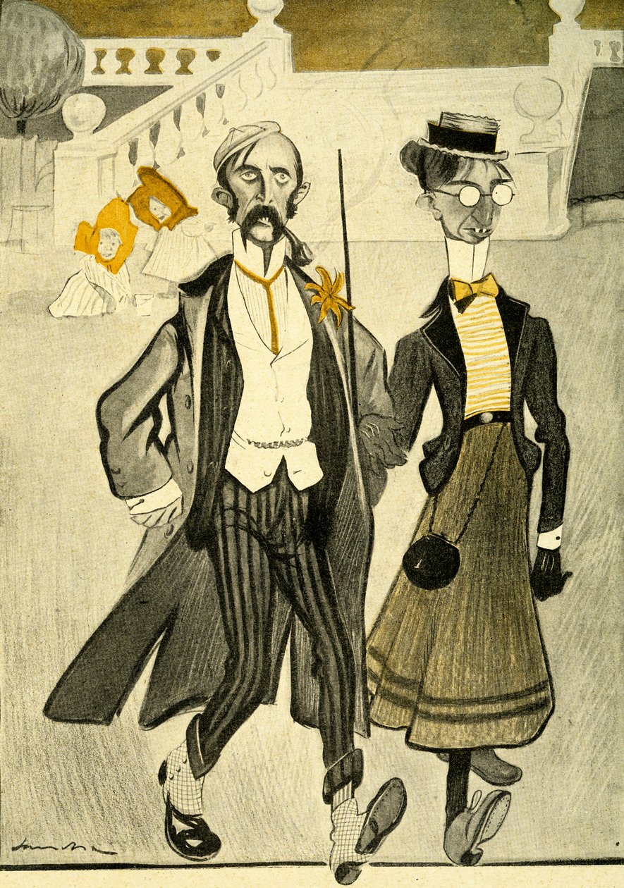 Un couple anglais en France moqué pour leur sens de la mode étrange, 1903 - Francisco Sancha y Lengo