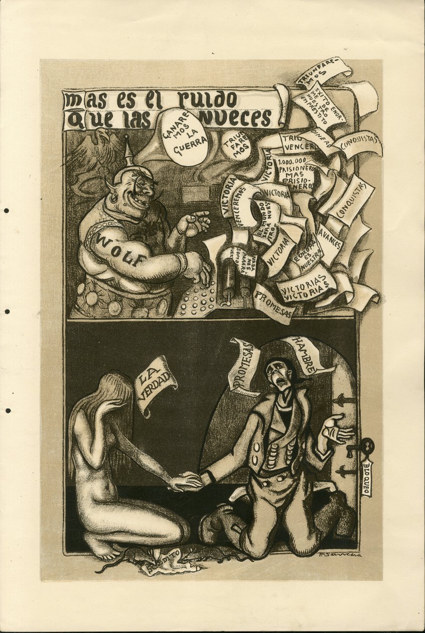 Illustration de Francisco Sancha Lengo (1874-1936) - Feuille volante, vers 1915 - Guerre de 14-18, Agence Wolff, Langue espagnole, Presse étrangère - Francisco Sancha y Lengo