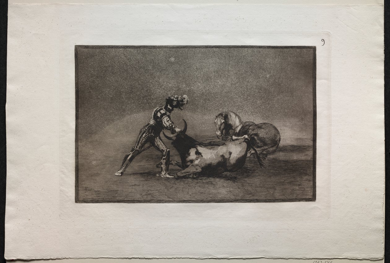 Corridas : Un chevalier espagnol tue le taureau après avoir perdu son cheval - Francisco de Goya