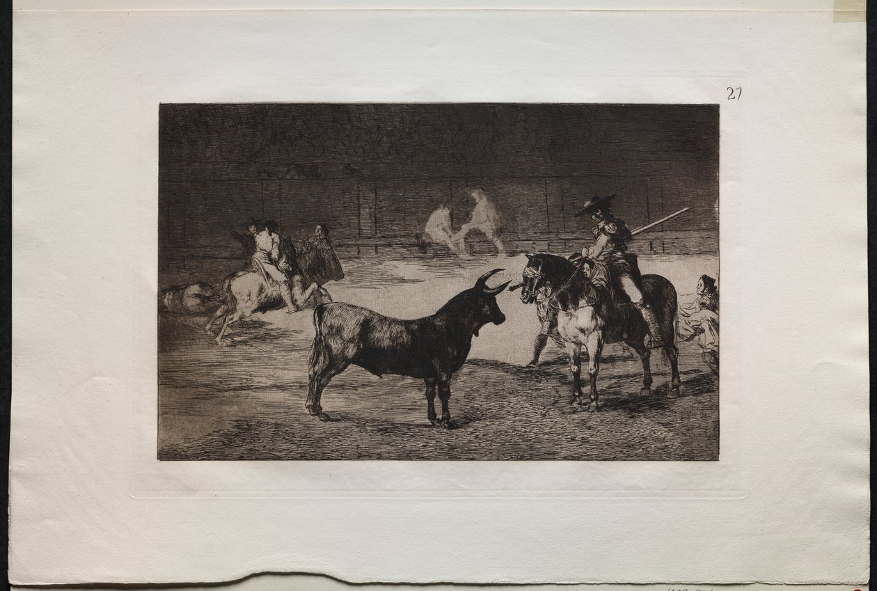 Corridas : Le célèbre picador, Fernando del Toro, attire la bête féroce avec sa pique - Francisco de Goya