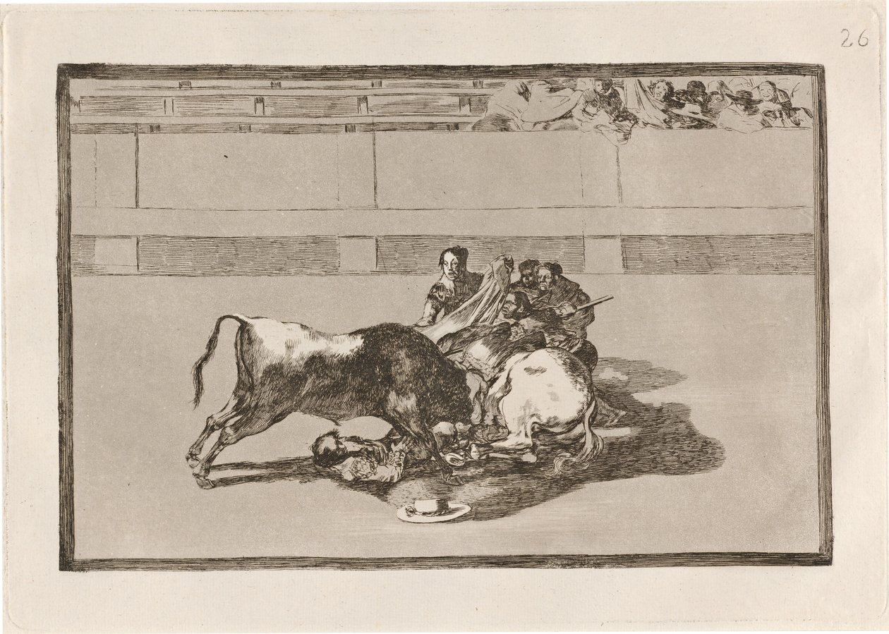 Un picador est désarçonné et tombe sous le taureau - Francisco de Goya