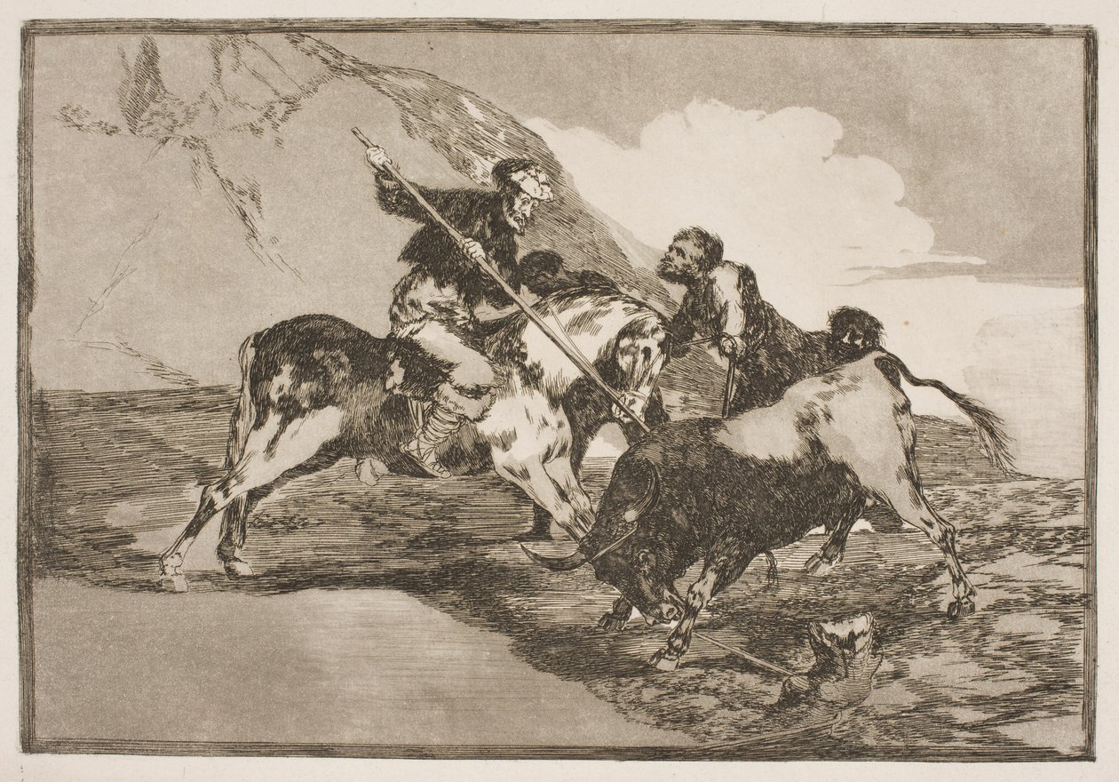 La manière dont les anciens Espagnols à cheval chassaient les taureaux dans la plaine - Francisco de Goya