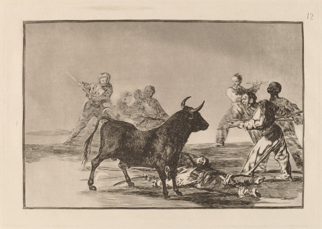 Desjarrete de la canalla con lanzas, medias-lunas, banderillas y otras armas - Francisco de Goya