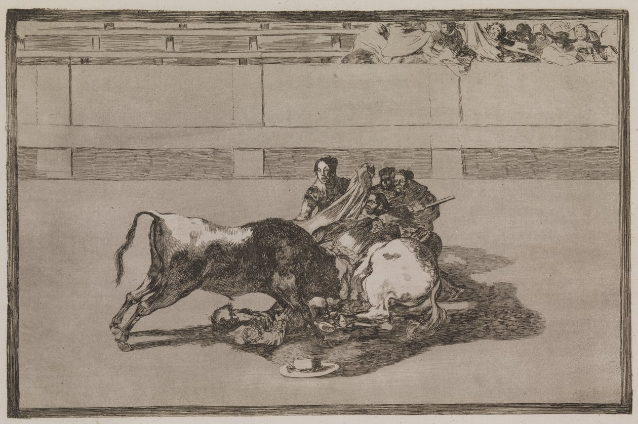 Un picador est jeté de son cheval et tombe sous le taureau - Francisco de Goya