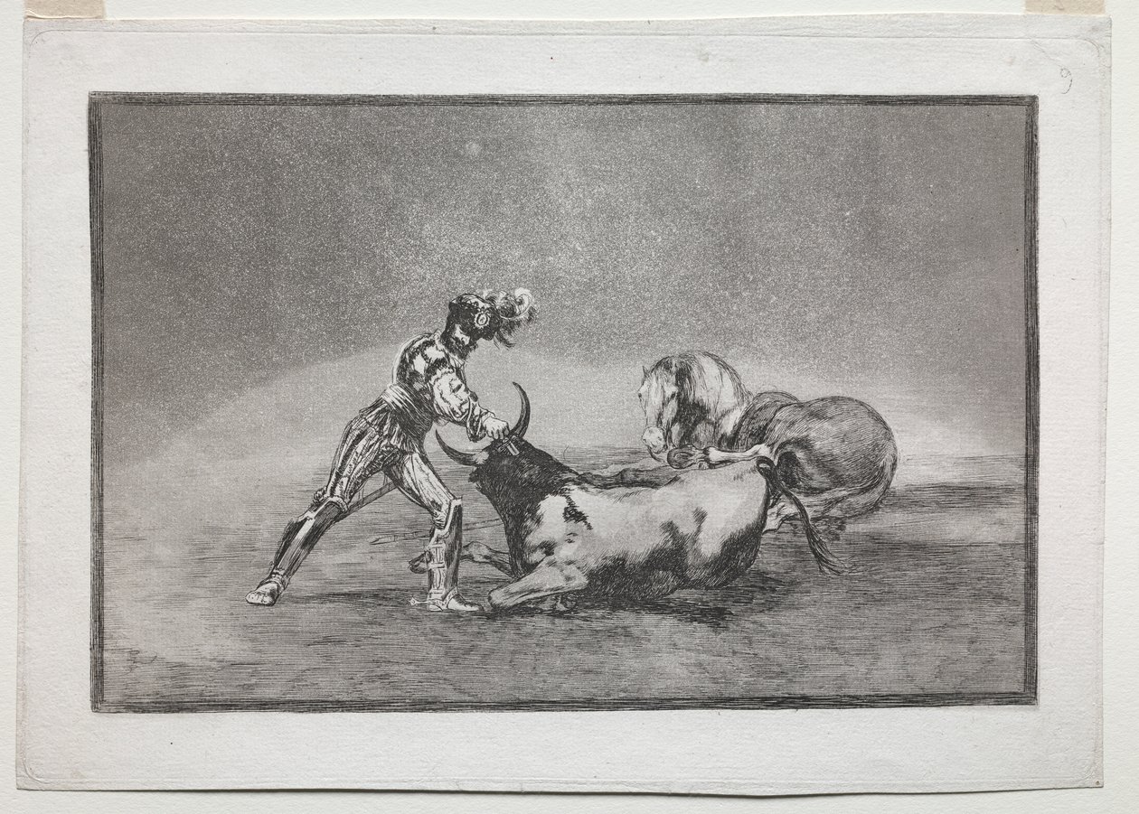 La Tauramaquia : Un chevalier espagnol tue le taureau après avoir perdu son cheval - Francisco de Goya