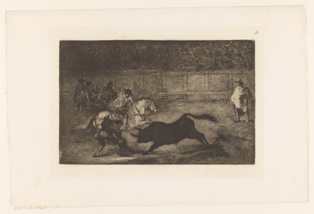 Homme à cheval enfonçant sa lance dans un taureau - Francisco de Goya