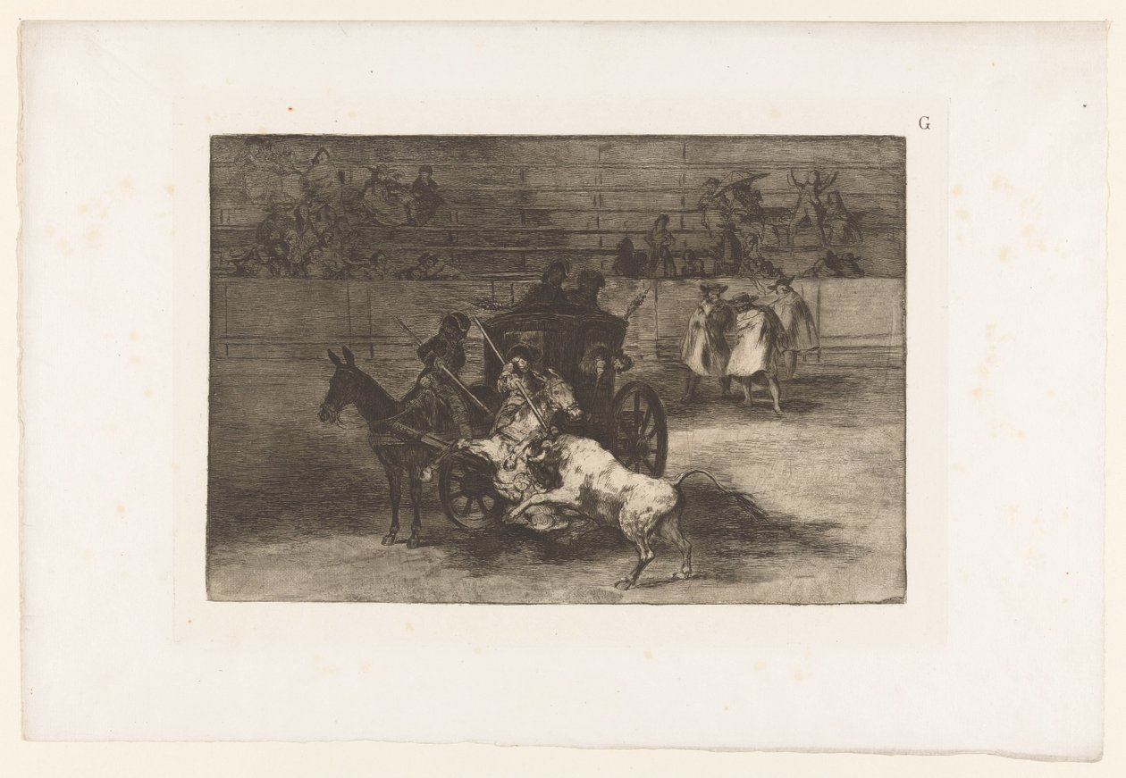 Hommes attaquant un taureau depuis un véhicule - Francisco de Goya