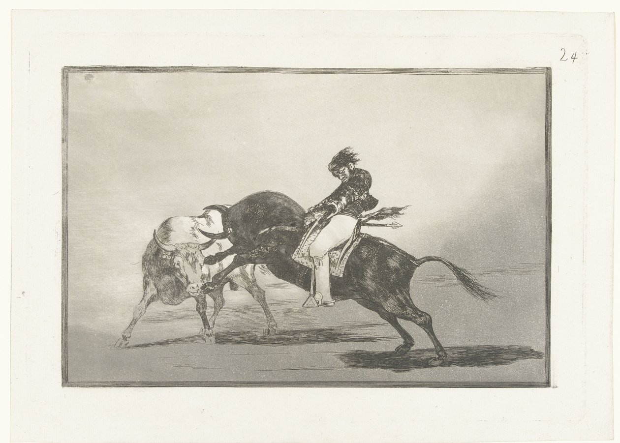 Mariano Ceballos chevauchant un taureau (La Tauromaquia) - Francisco de Goya