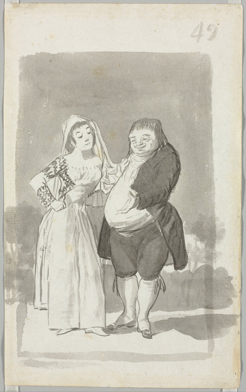 Prostituée sollicitant un homme gras et laid (recto) - Francisco de Goya