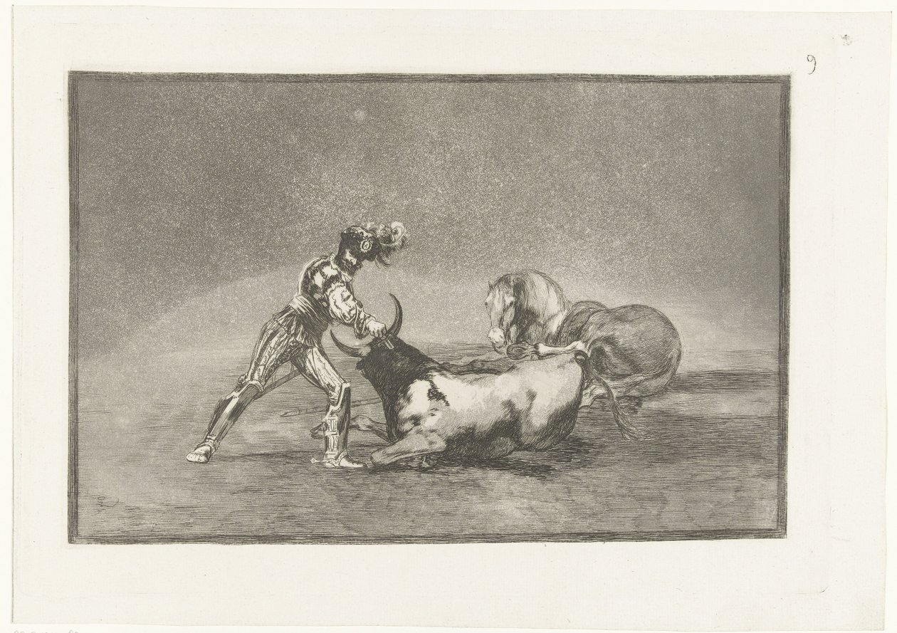 Chevalier espagnol tuant un taureau - Francisco de Goya