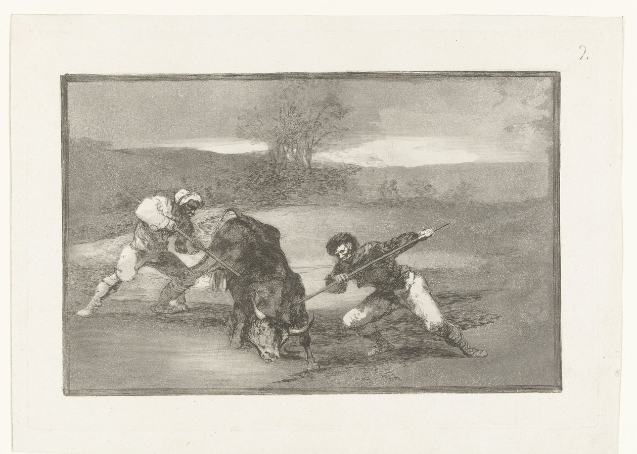 Chasse au taureau à pied (série: La Tauromachie) - Francisco de Goya