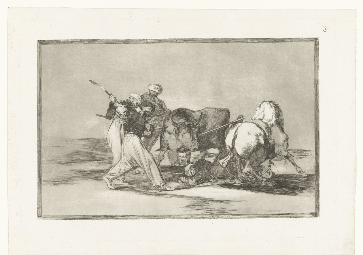 Quatre hommes chassant un taureau - Francisco de Goya