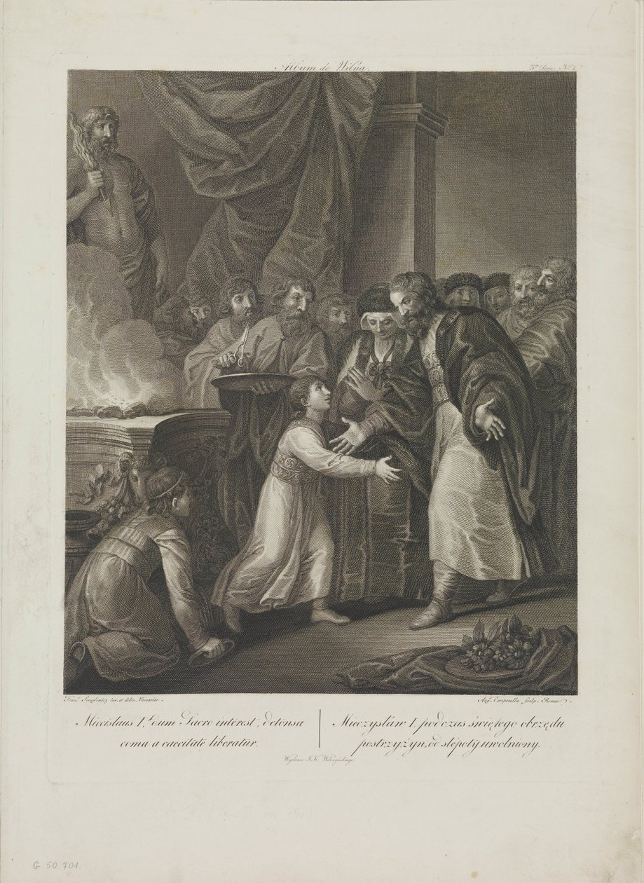 Mieszko Ier de Pologne reçoit la tonsure par Smuglewicz, Franciszek (1745-1807). Lithographie, fin du XVIIIe siècle. Collection privée - Franciszek Smuglewicz