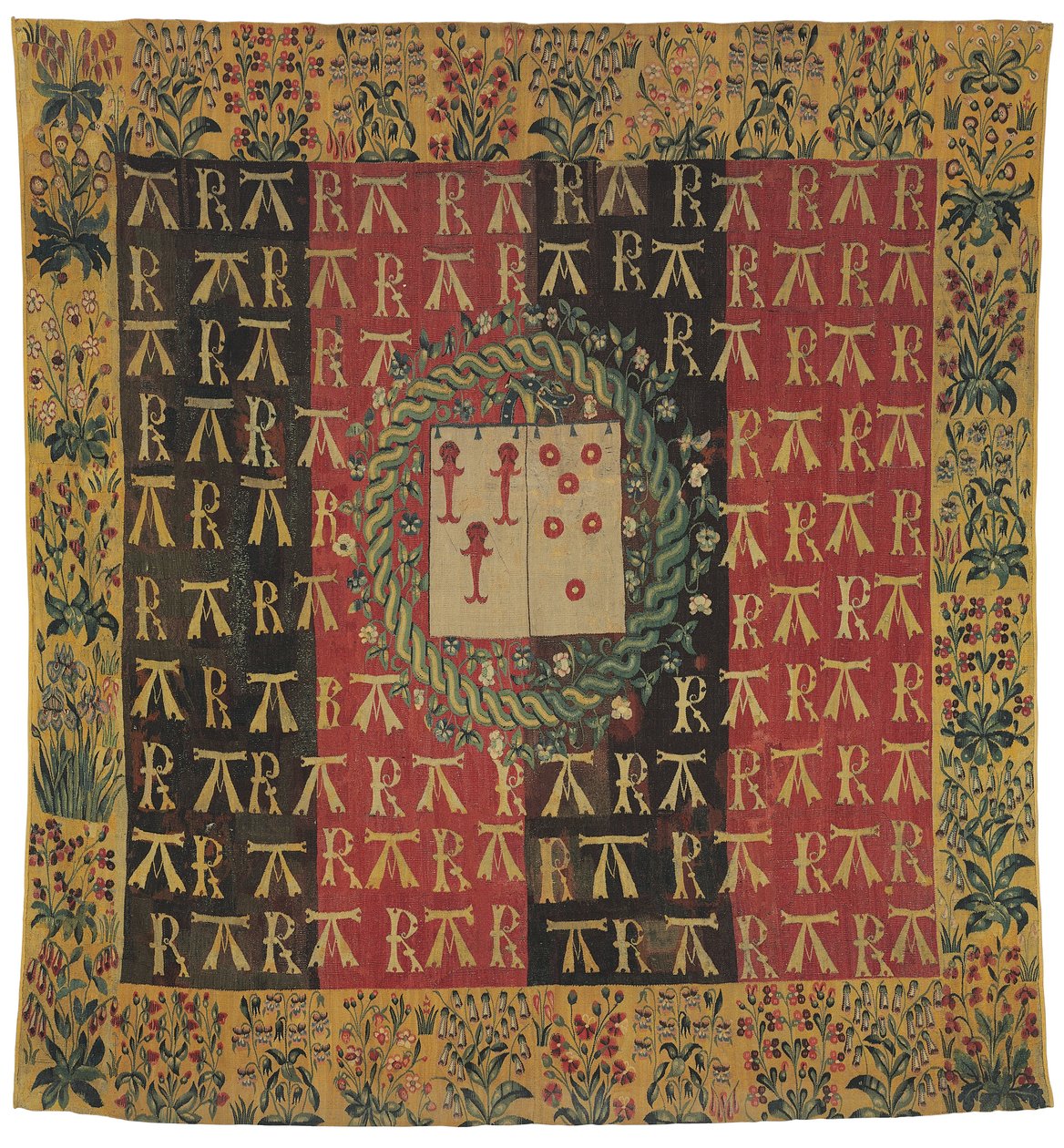 Tapisserie armoriale mille-fleurs représentant les armes de Robert Chabot et Antoinette d