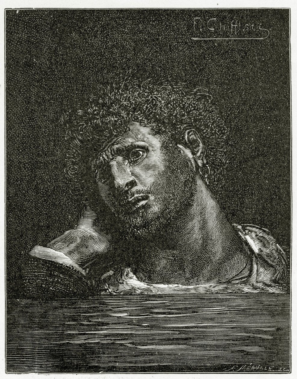 Mort de Giliath - illustration de Les Travailleurs de la Mer, XIXe siècle - Francois Nicolas Chifflart